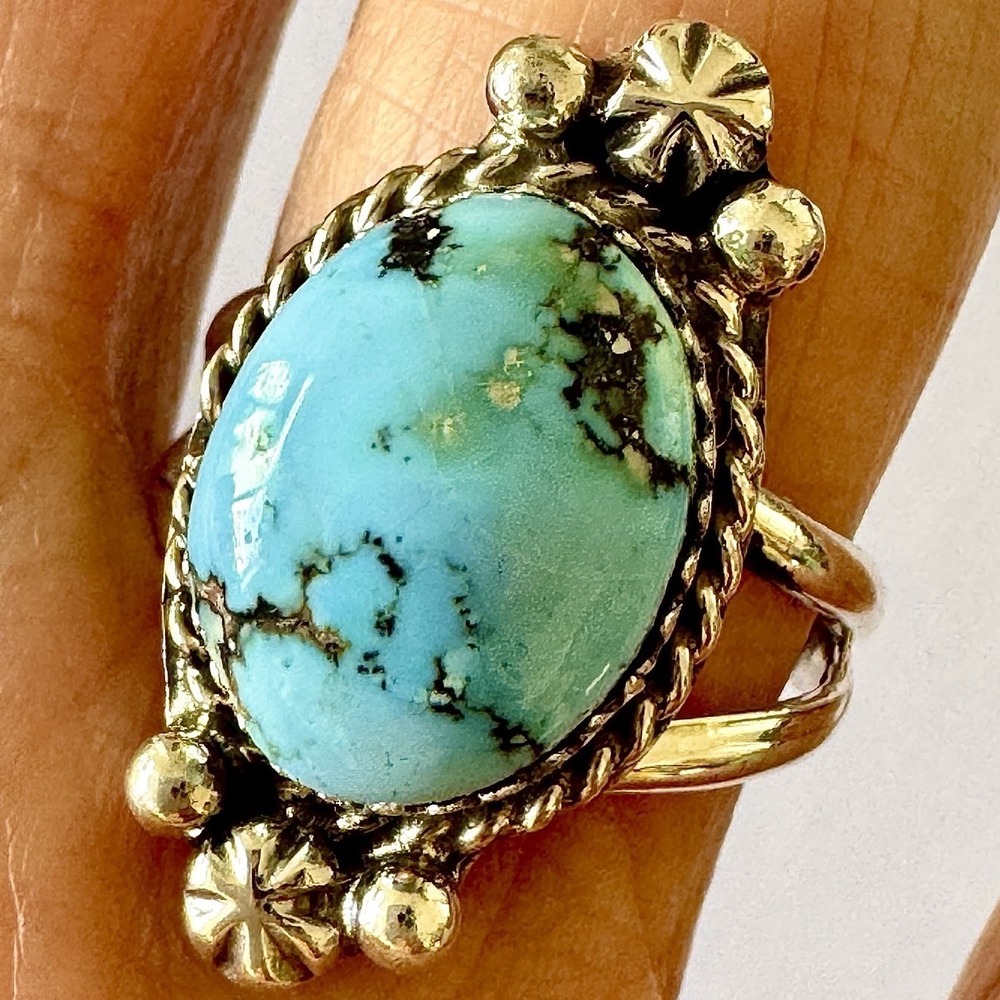 Navajo Golden Hills Turquoise Ring Sz 7 Sterling Blue Native American Handmade‎